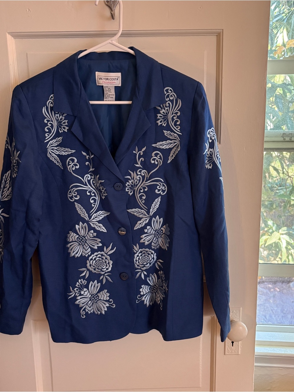 Vintage Victor Costa Embroidered Blue Blazer Jacket